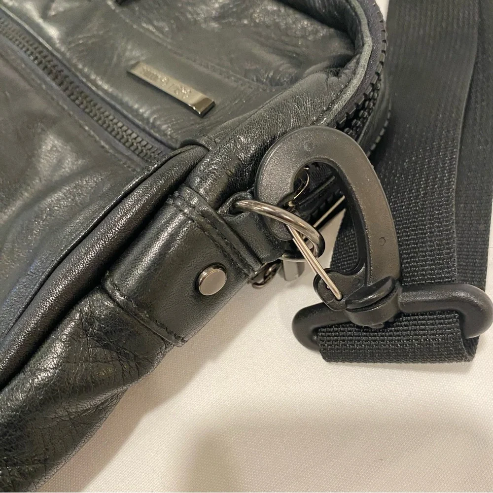 Bellino Nero Black Genuine Leather Full Size Laptop Briefcase Bag - Like New